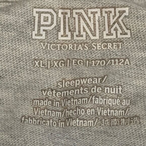 PINK VICTORIA’S SECRET Women’s Heather Gray “pink” Script Logo Sleep Tee Shirt D - Picture 3 of 6